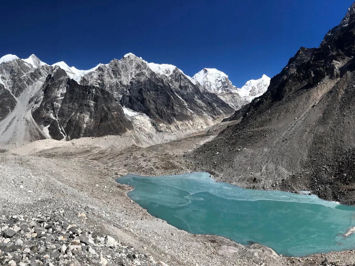 A frozen lake at Tilman Pass trek at high camp