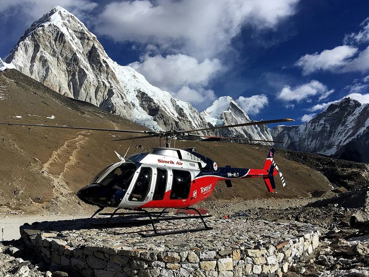 Helicopter getting for flight back after Everest Base Camp Trek