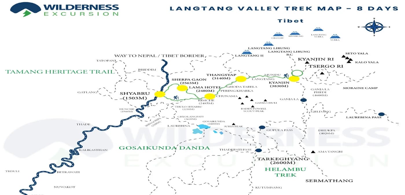 Outline map of Langtang Valley Trek