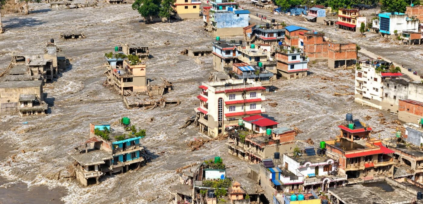 Arial view of Bhotekoshi flood damage in Trishuli