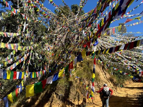 Buddhist Prayers Flags Strung At Namo Buddha Nepal