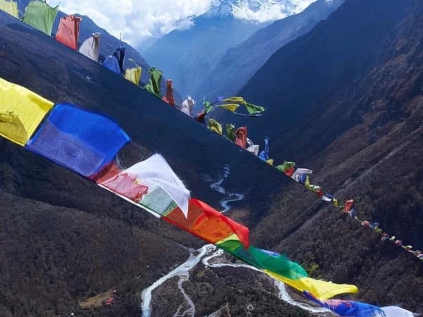 Prayer Flag And View From Lapchi Cave