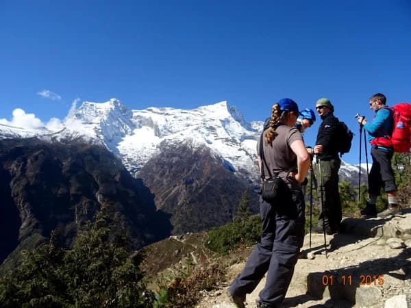 Trekking Above Namche And Kwangde Peak In The Background