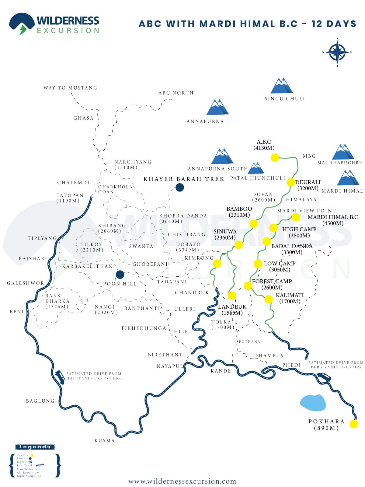 Annapurna Base Camp and Mardi Himal Trek Route Map