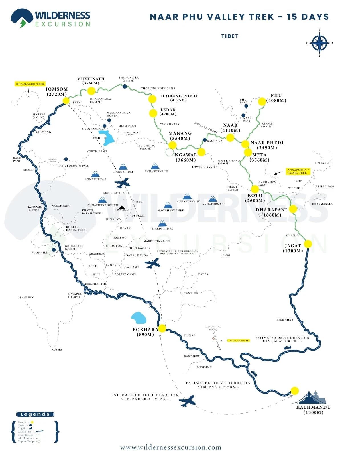 Annapurna Circuit Trek via Nar Phu Valley Route Map