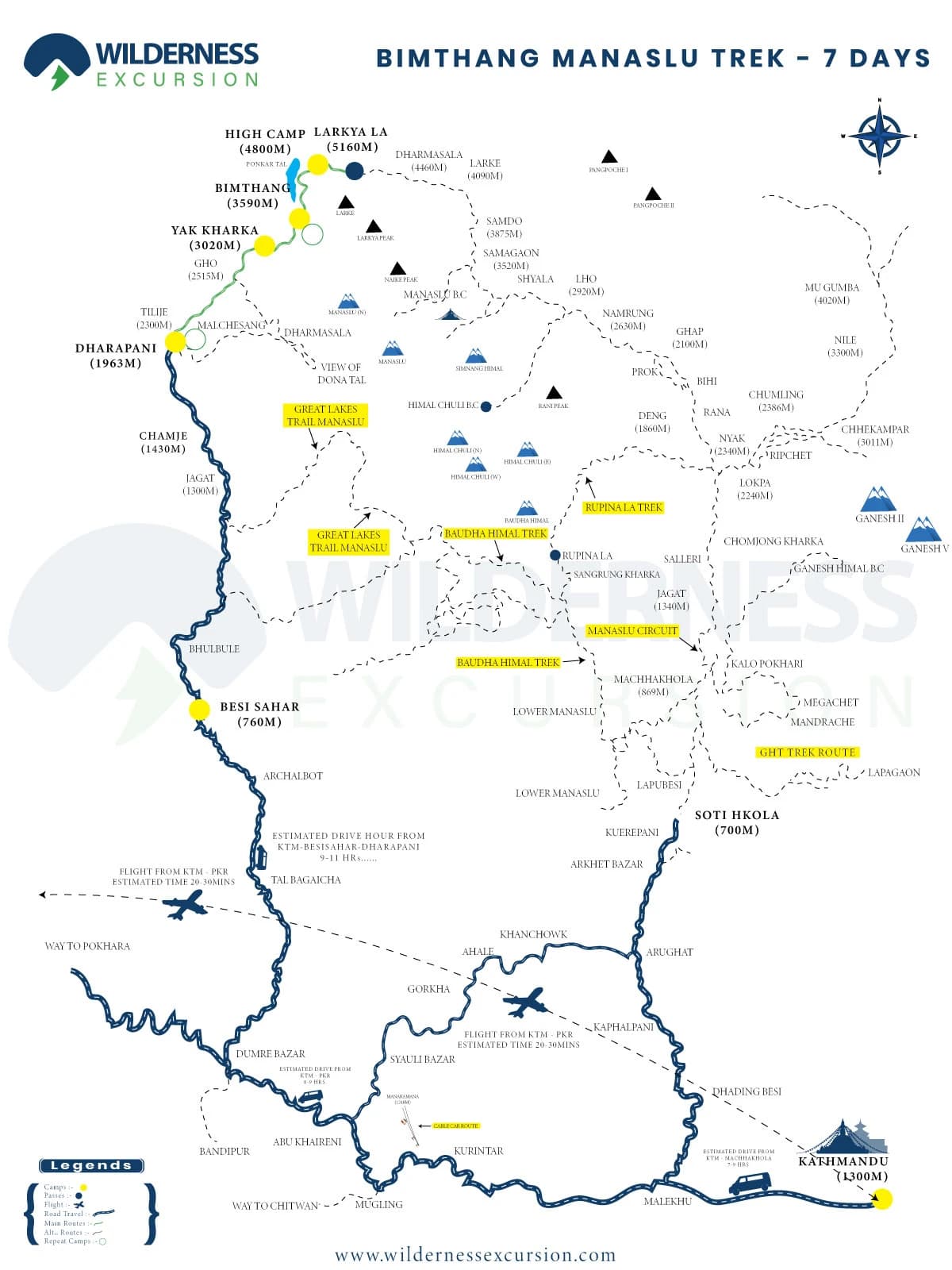 Bimthang Manaslu Nepal Trek Map