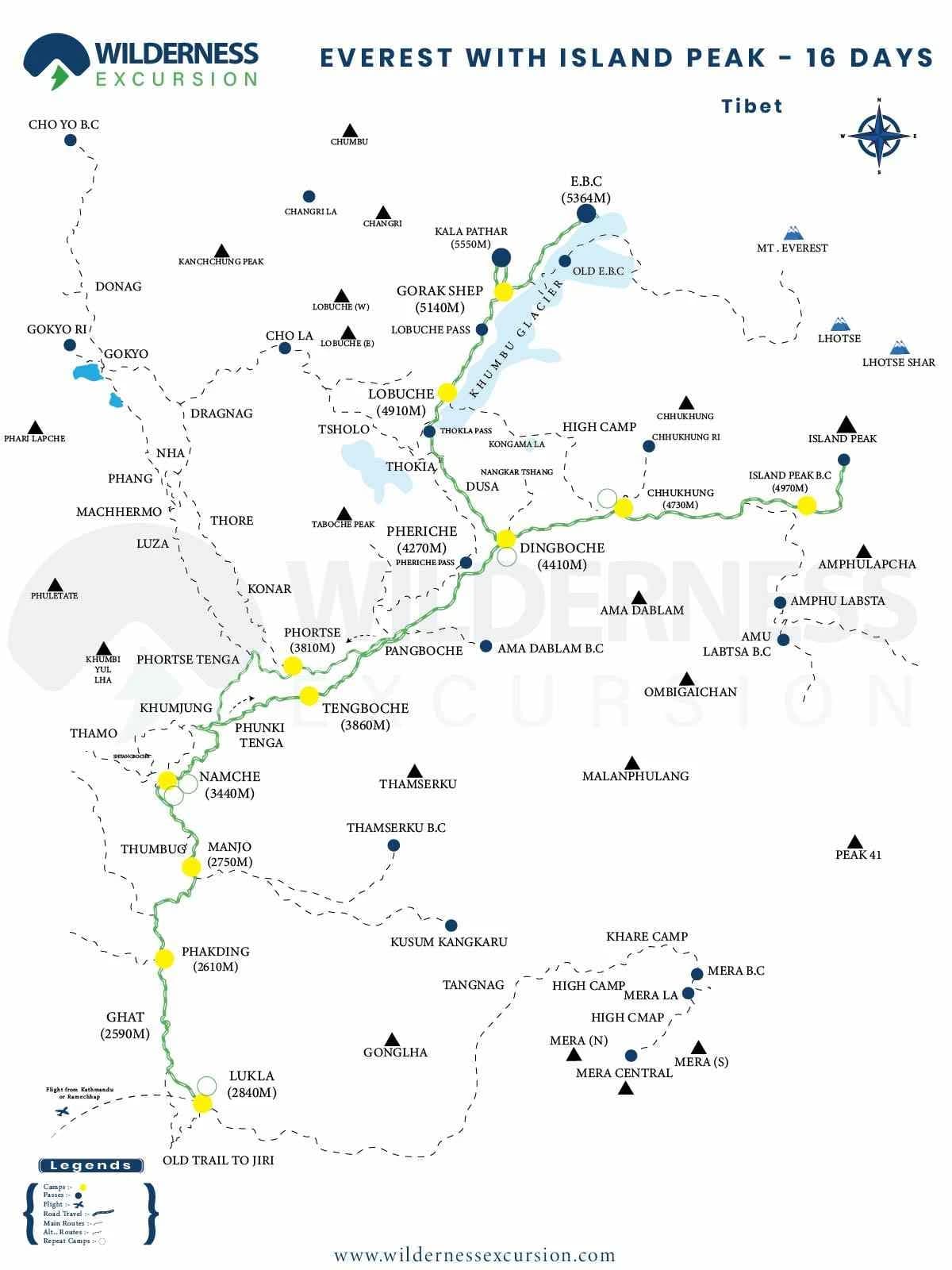 Island peak climbing with everest base camp itinerary map