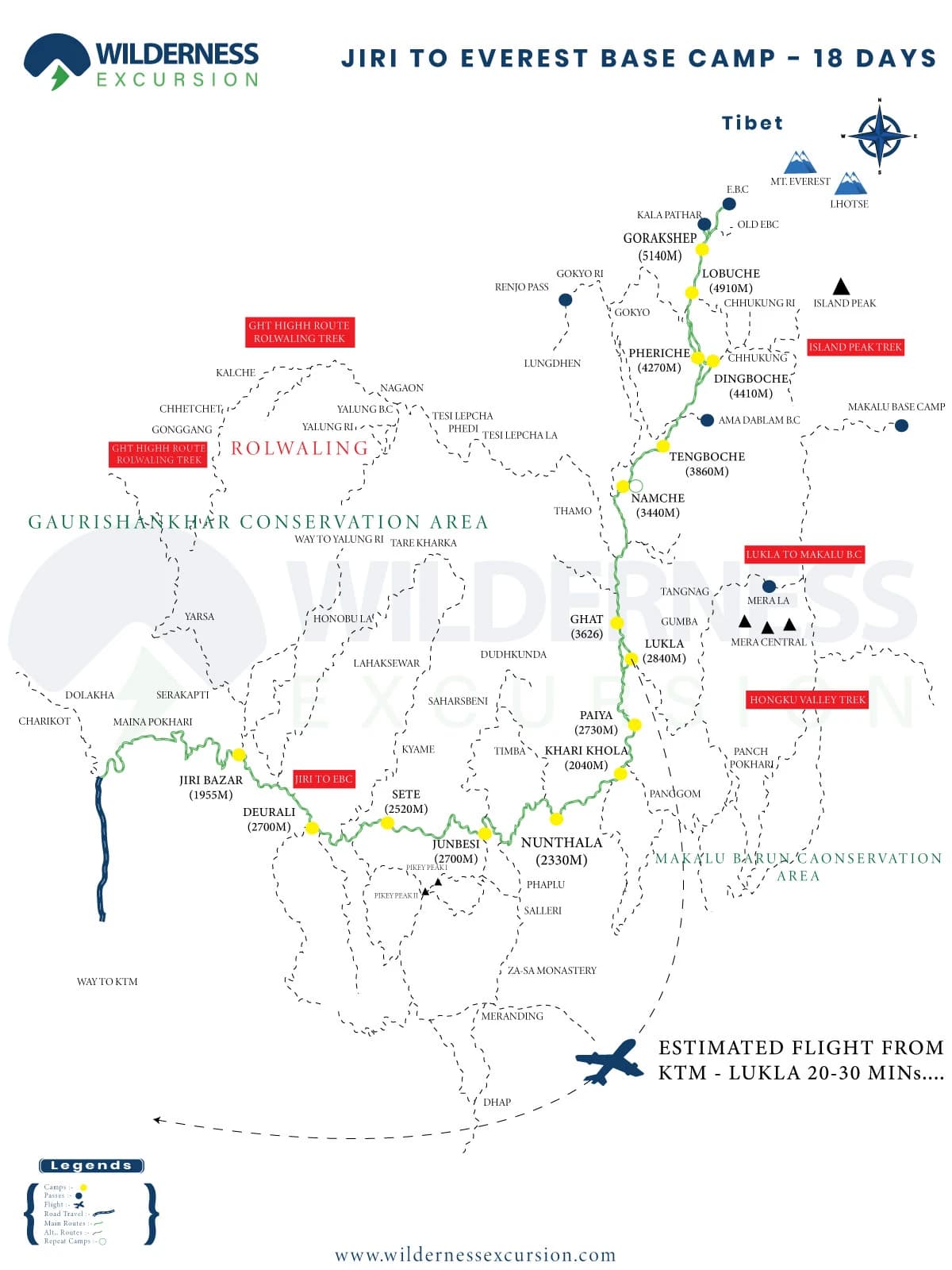 Jiri to Everest Base Camp Trek Map