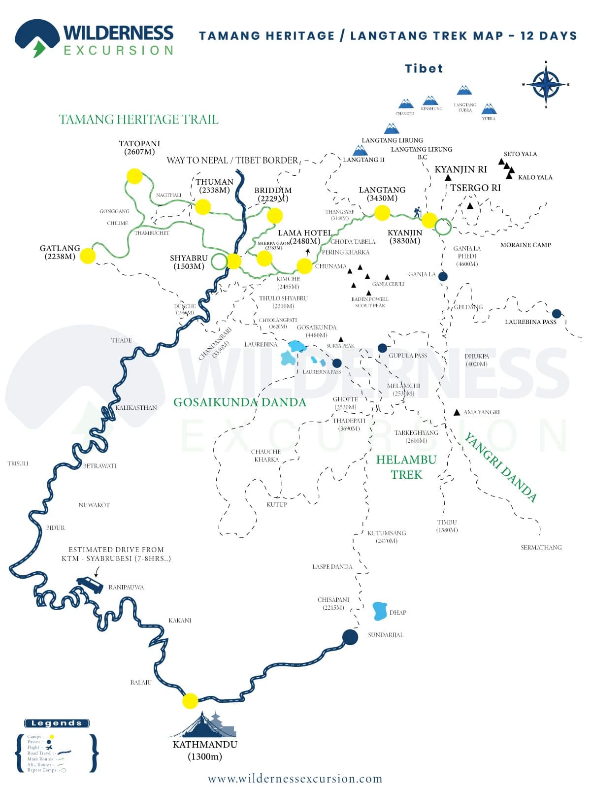 Tamang Heritage and Langtang Valley Trek Map
