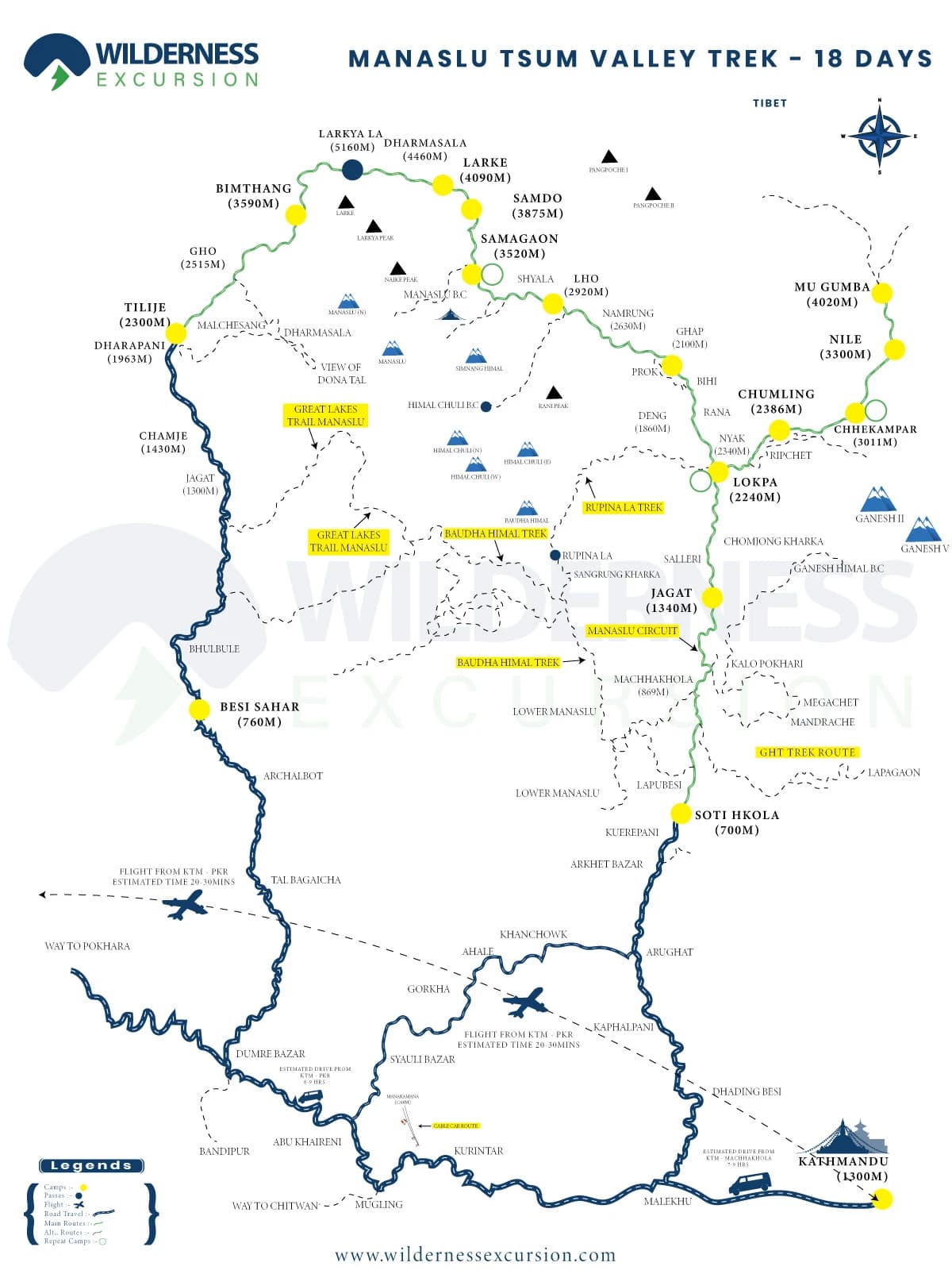 Manaslu and Tsum Valley Trek Map