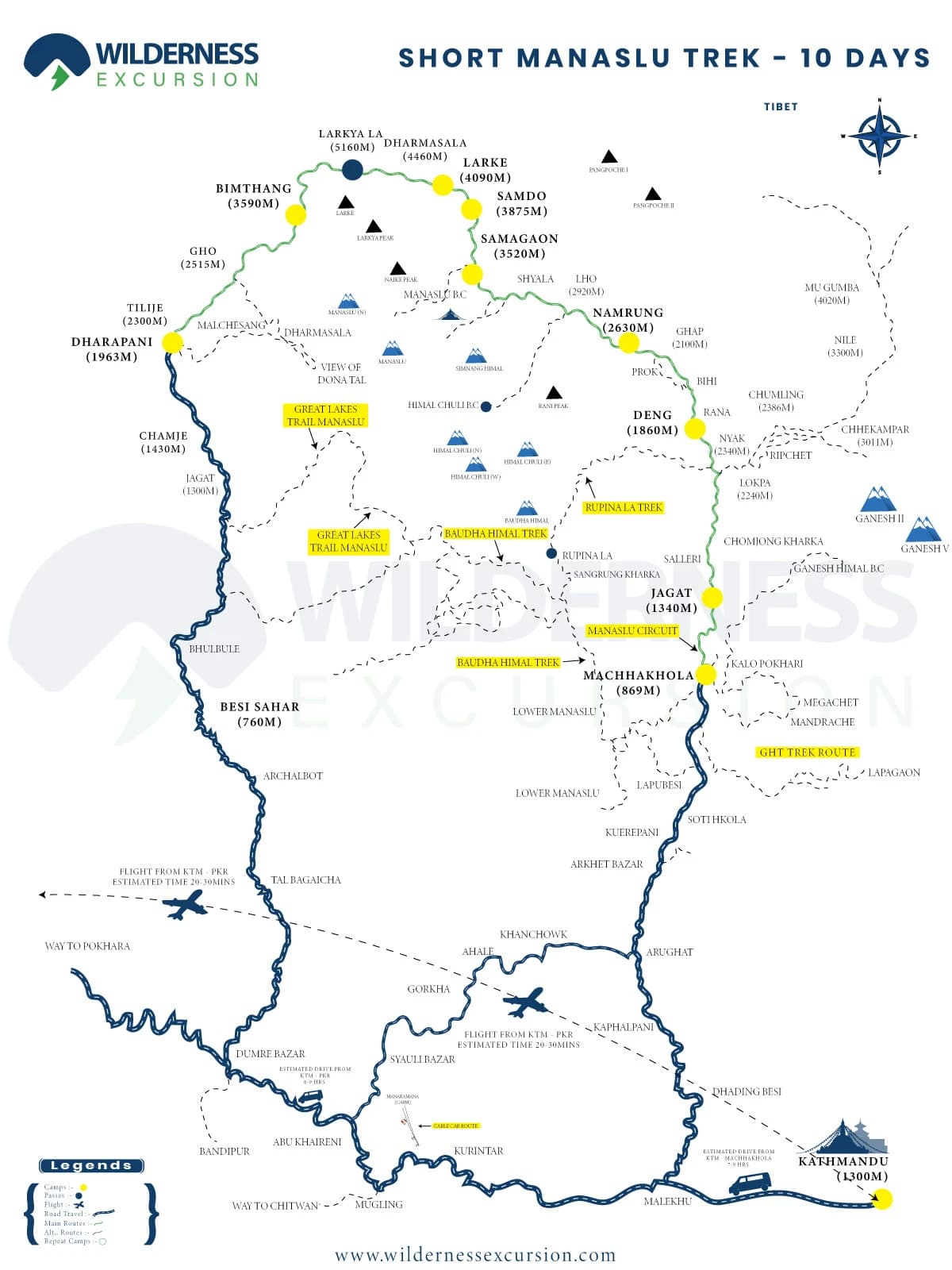 Short Manaslu Trek Route Map