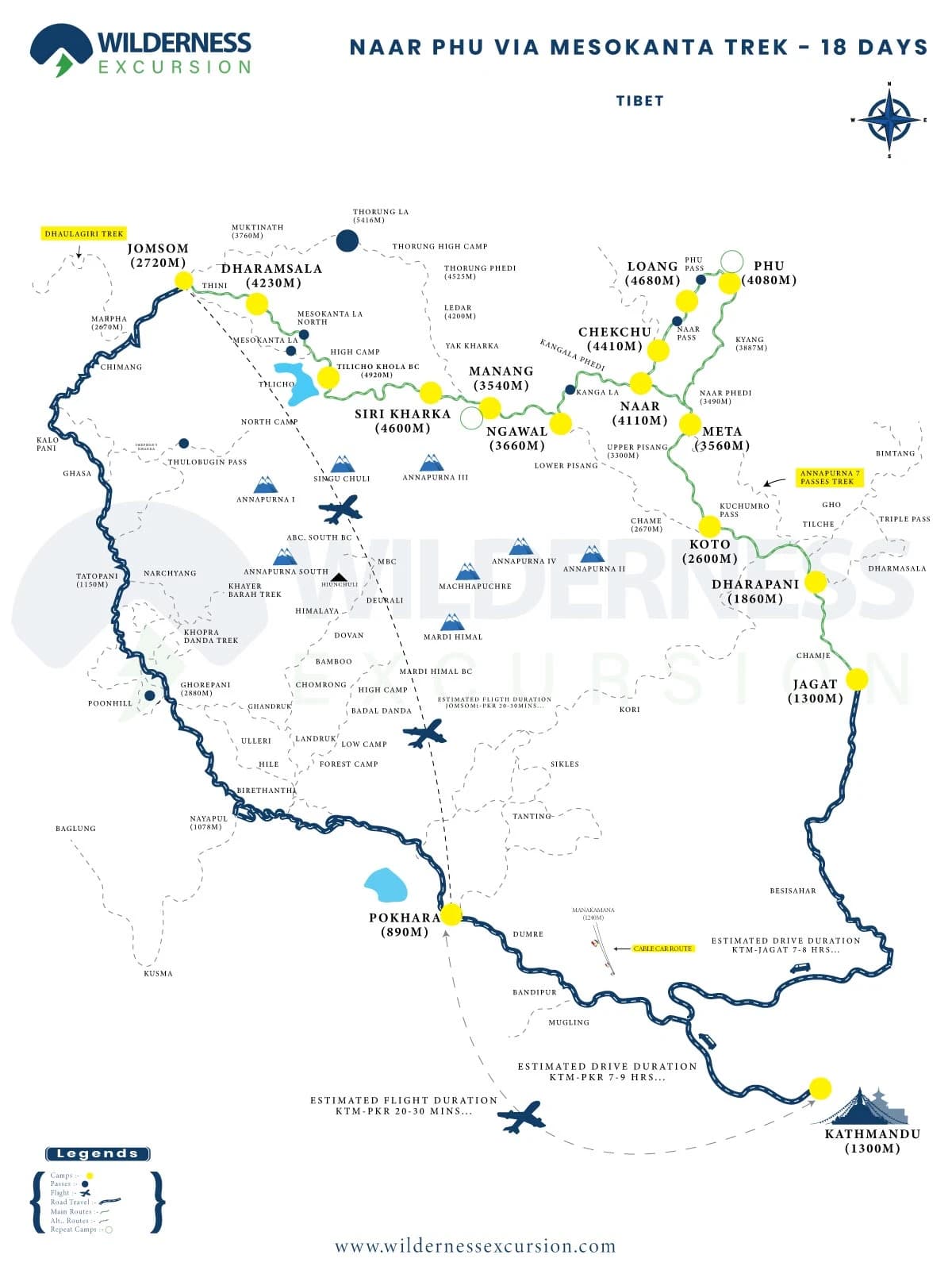 Nar Phu Circuit Trek travers Mesokanto La (5120m) Map