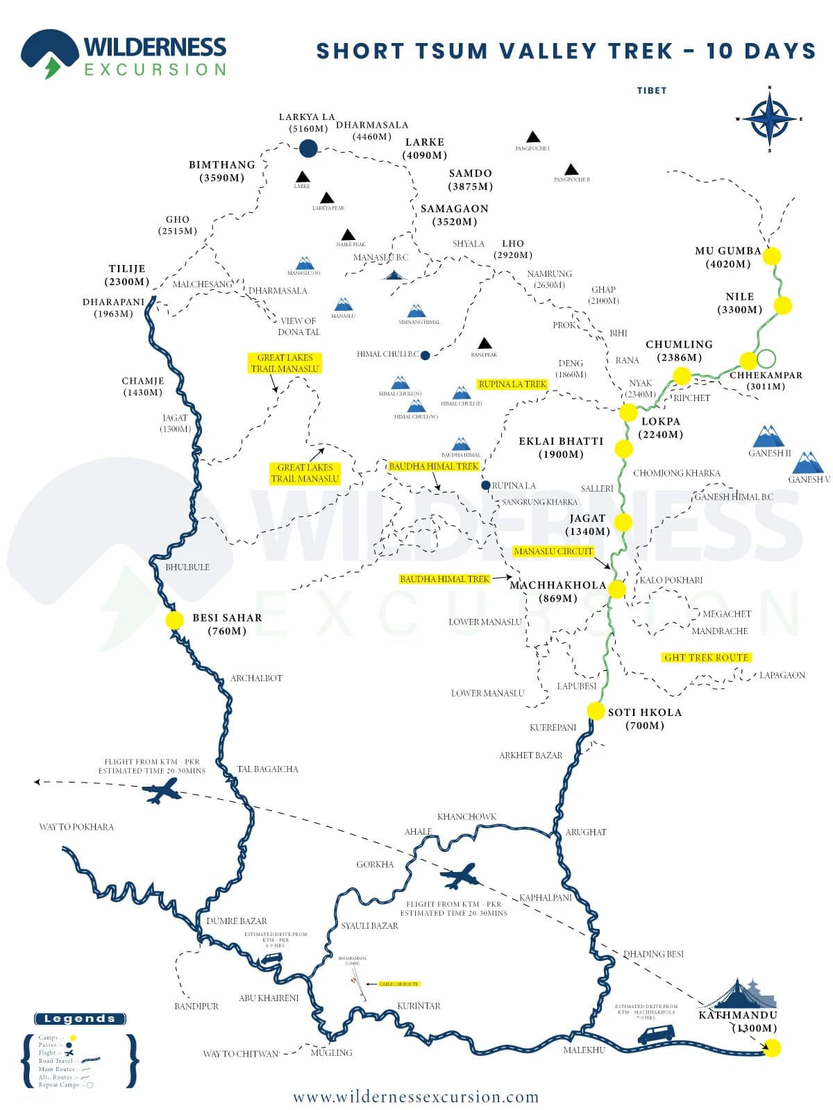 Short Tsum Valley Trek Route Map