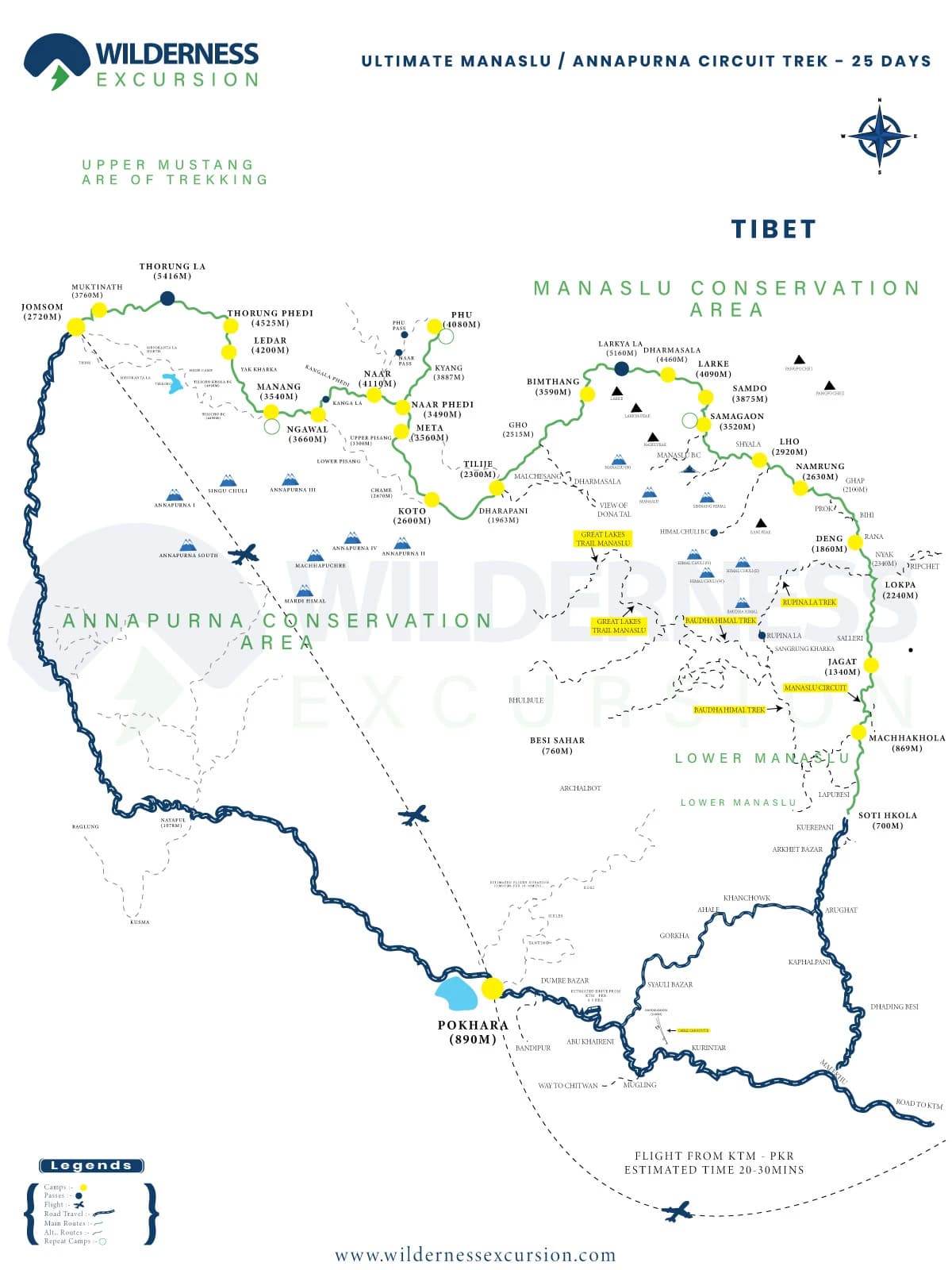 Manaslu with Annapurna Circuit Trek Route Map