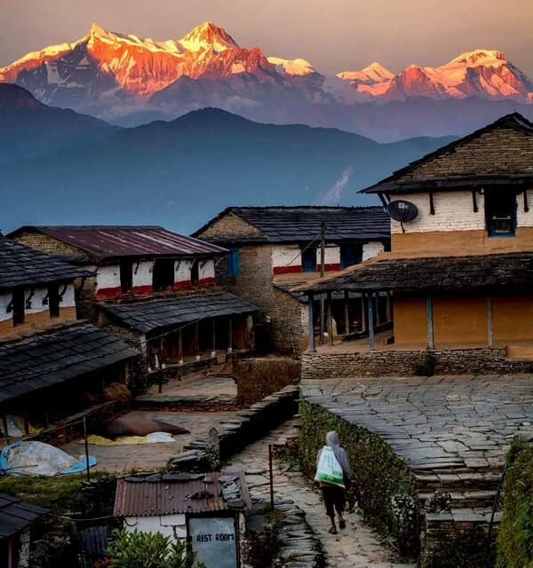 Sunset over Annapurna, view from Dhampus village